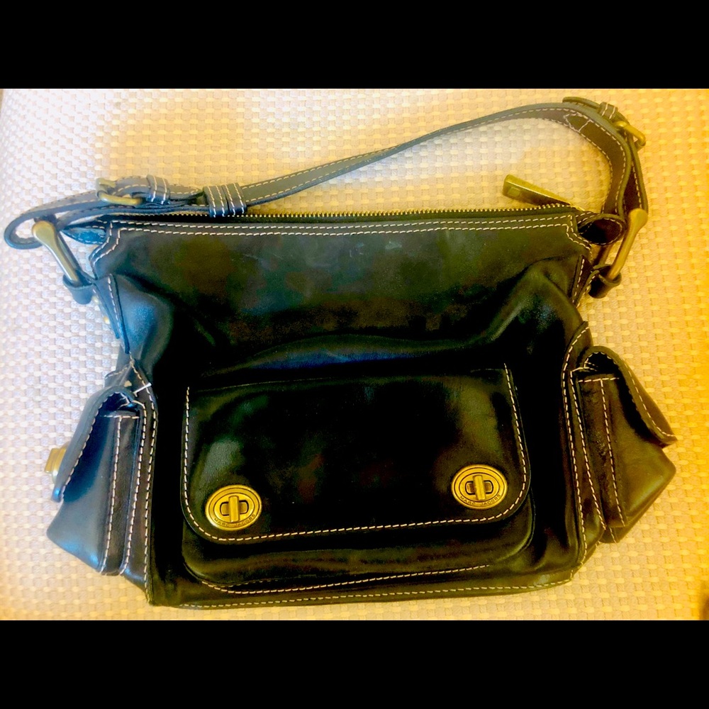 Marc Jacobs Black Leather Pocket Hobo Purse Bag